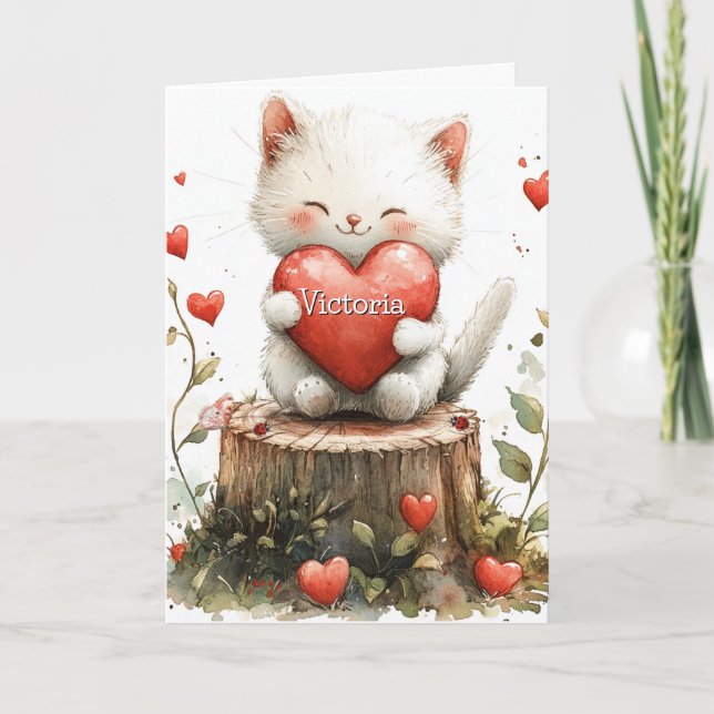 Carte Valentines Day Kitten Coeurs rouges (Devant)