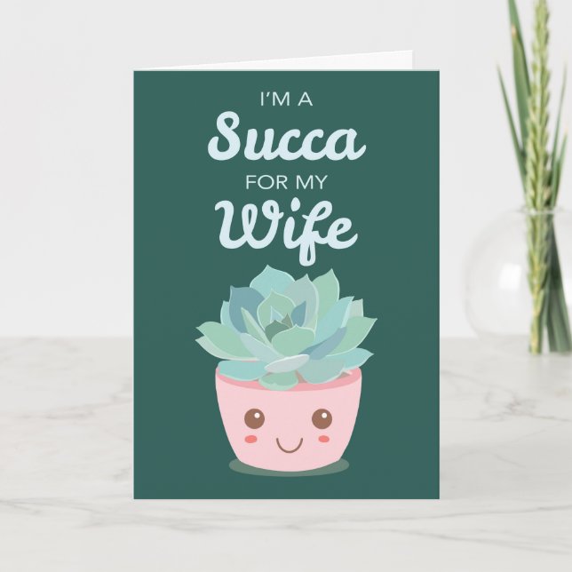 Carte Valentines Day Ma femme avec Kawaii Succulent (Devant)