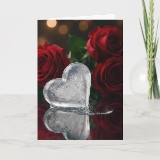 Carte Valentine's Day Melting Ice Heat With Red Roses (Devant)