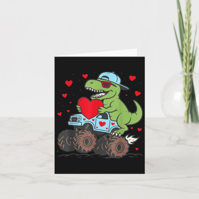 Carte Valentines Day T Rex Riding Monster Truck Funny To (Devant)