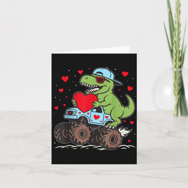 Carte Valentines Day T Rex Riding Monster Truck Funny To (Devant)
