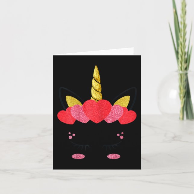 Carte Valentines Day Unicorn Visage Coeurs mignonnes Fil (Devant)
