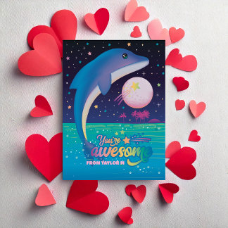 Carte Valentines de classe Dolphin Retro branchée