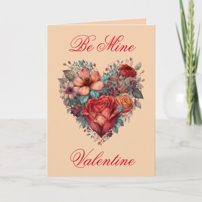 Carte Valentines Jour Coeur Vintage et fleurs (Devant)