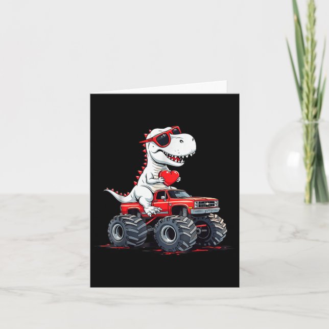 Carte Valentines Jour Dinosaure Monster Camion Avec Coeu (Devant)