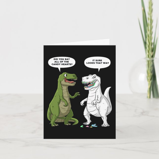 Carte Valentines Jour Dinosaure T Rex Coeurs Amusants Fi (Devant)