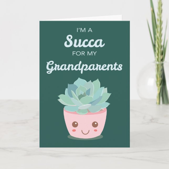Carte Valentines Jour grands-parents avec Kawaii Succule (Devant)
