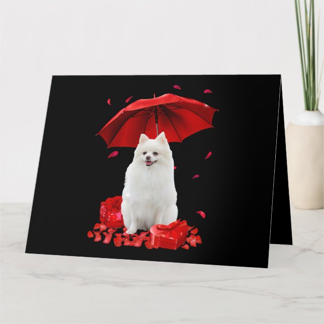 Carte Valentines Jour Poméranie Parapluie Coeur Chien Ch (Devant)