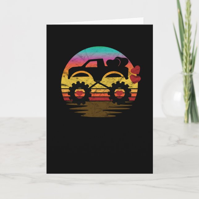 Carte Valentines Monster Truck Love Retro Hommes Vintage (Devant)