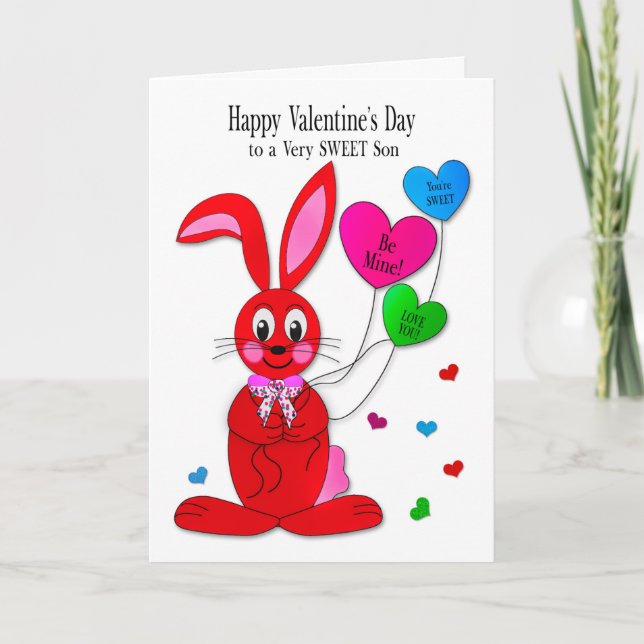 Carte Valentines  Son Red Bunny Heart Balloons (Devant)