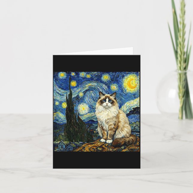Carte Van Gogh Art Starry Night - Funny Ragdoll Cat Arti (Devant)