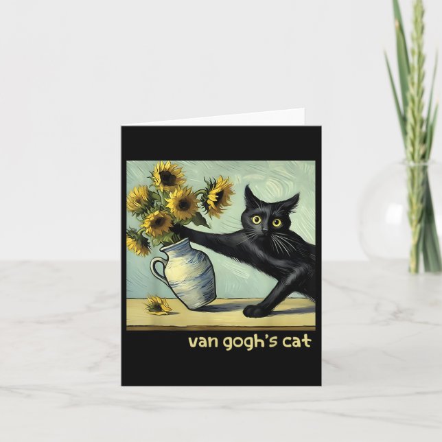 Carte Van Gogh Chat noir avec Sunflowers Funky Chat Pein (Devant)