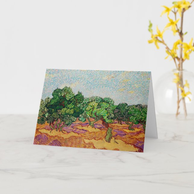 Carte Van Gogh - Oliviers, célèbre peinture, (Fleur jaune)