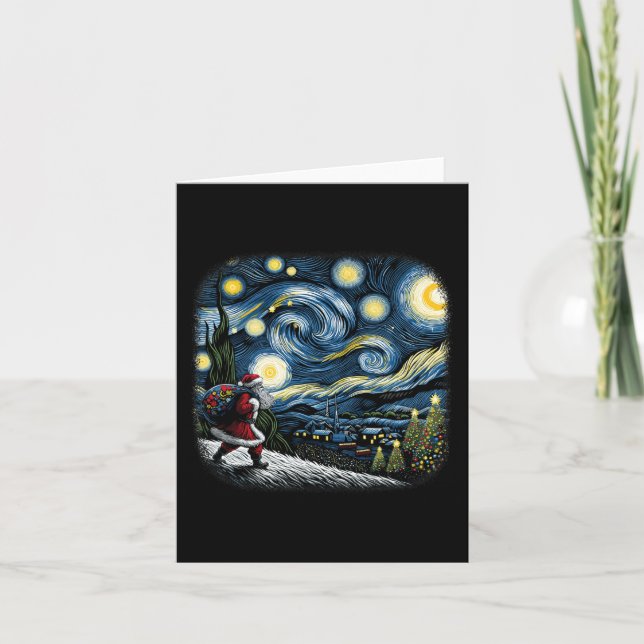 Carte Van Gogh Starry Nuit Père Noël Noël hiver neige (Devant)