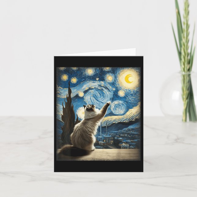Carte Van Gogh Starry Style Nuit Art Ragdoll Chat (Devant)