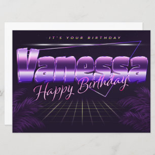 Carte Vanessa Nom Prénom lila retro