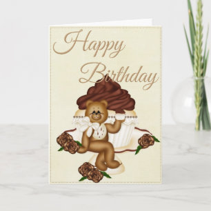 Carte Vanilla Cupcake avec Teddy Bear Happy Birthday Car