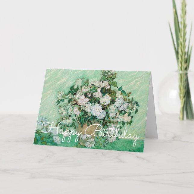 Carte Vase à Van Gogh avec les roses roses peignant (Devant)