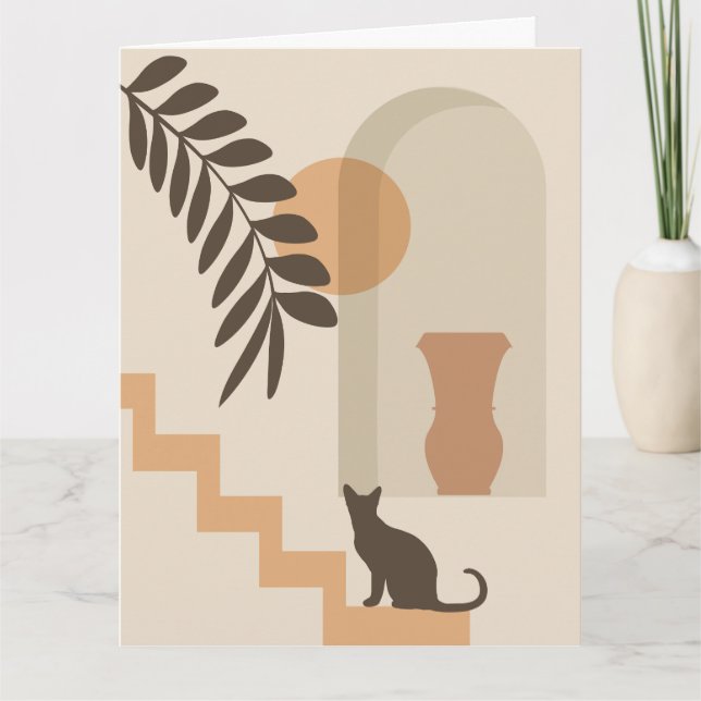 Carte Vase Chat Feuille Escalier, Art Géométrique Abstra (Devant)