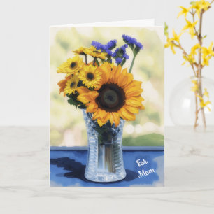 Carte Vase de fleurs Art Tournesol Fête des mères