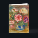Carte Vase de Rose | Renoir<br><div class="desc">Vase de Roses (1913-1915) | Oeuvre originale de l'artiste impressionniste français Pierre-Auguste Renoir (1841-1919). La peinture d'art représente une vie mortelle impressionniste abstraite de roses roses dans un vase bleu contre un arrière - plan maussade. Utilisez les outils de conception pour ajouter du texte personnalisé ou personnaliser l'image.</div>