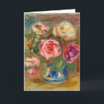 Carte Vase de Rose | Renoir<br><div class="desc">Vase de Roses (1913-1915) | Oeuvre originale de l'artiste impressionniste français Pierre-Auguste Renoir (1841-1919). La peinture d'art représente une vie mortelle impressionniste abstraite de roses roses dans un vase bleu contre un arrière - plan maussade. Utilisez les outils de conception pour ajouter du texte personnalisé ou personnaliser l'image.</div>