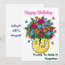 Vase Fêlé avec Fleurs Joyeux Anniversaire Drôle