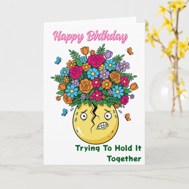 Carte Vase Fêlé avec Fleurs Joyeux Anniversaire Drôle (Fleur jaune)