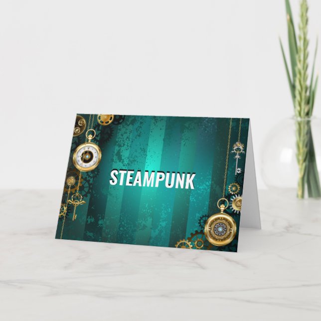 Carte Veille bijoux Steampunk sur un Arrière - plan vert (Devant)