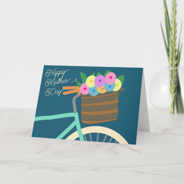 Carte Vélo avec panier de fleurs Fête des mères (Devant)