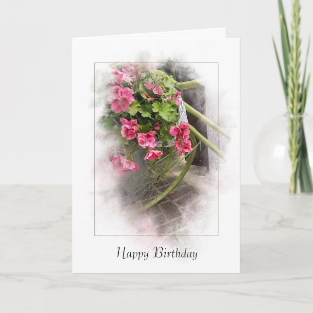 Carte Vélo D'Anniversaire Avec Geraniums (Devant)