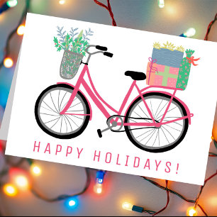 Carte Vélo de Noël adorable rose fête de Noël