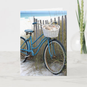 Carte Vélo Rétro Bleu d'Anniversaire avec Coquillages