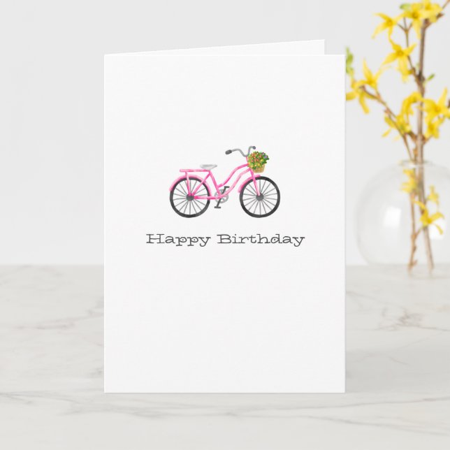 Carte Vélo rose Preppy Joyeux NOM d'anniversaire Fleurs (Fleur jaune)