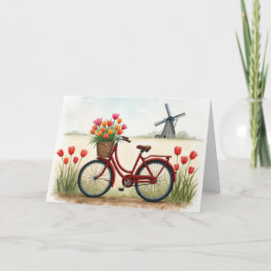 Carte Vélo Rouge Anniversaire Avec Tulipes Néerlandaises