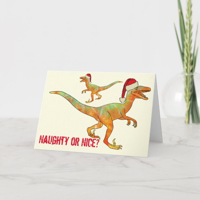 Carte Velociraptor Funny Festive Père Noël Raptor Dinosa (Devant)