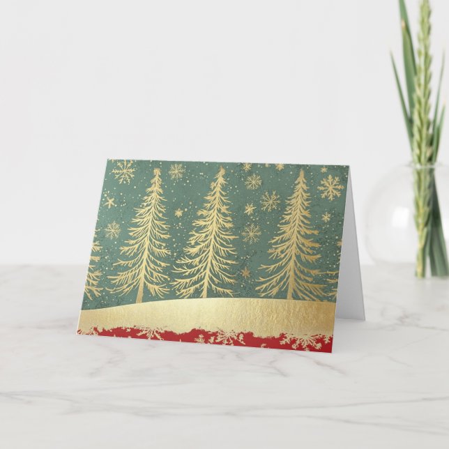 Carte Velvet Red Border Gold Foil Arbre de Noël (Devant)