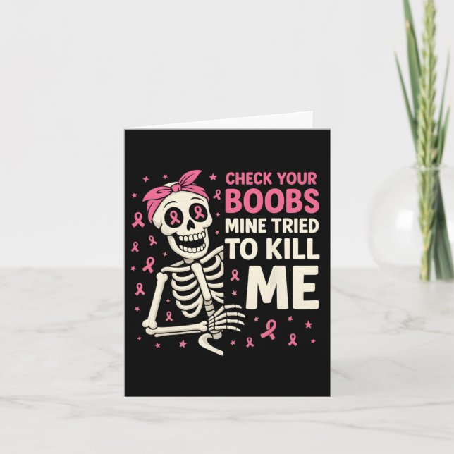 Carte Vérifiez Votre Sein Ruban Rose D'Halloween Femmes  (Devant)