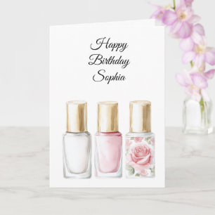 Carte Vernis à Ongles Fleur Rose Rose Anniversaire