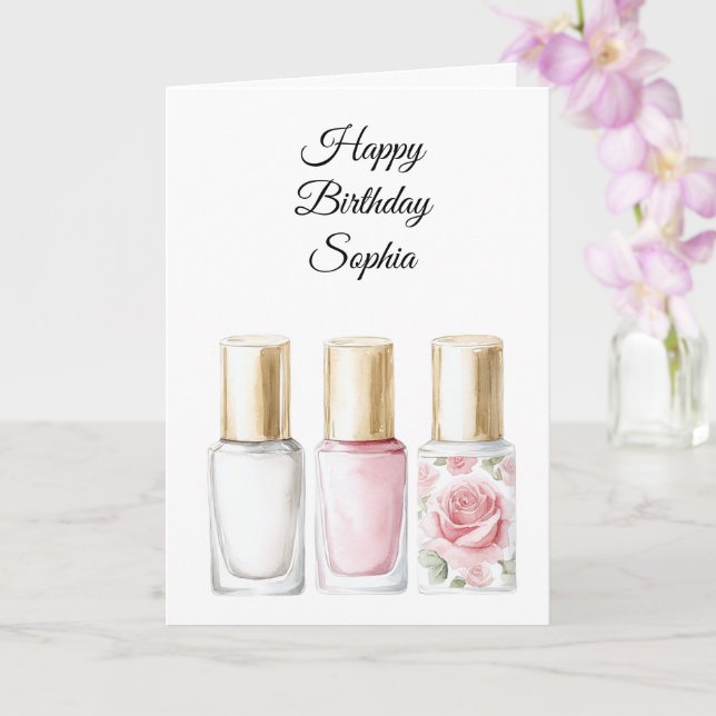 Carte Vernis à Ongles Floral Rose Anniversaire (Orchidée)