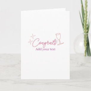 Carte verre à vin félicitations étoiles rose pastel gras