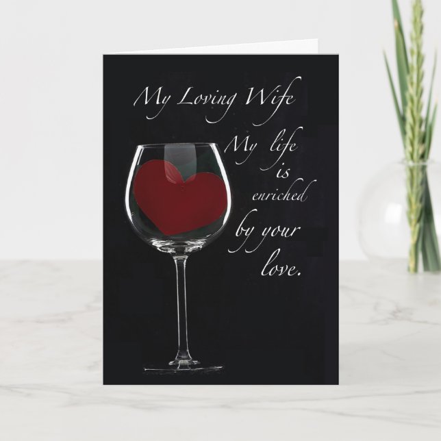 Carte Verre à vin pour anniversaire de mariage coeur (Devant)