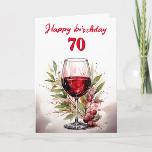 Carte Verre à vin rouge aquarelle rustique 70e anniversa