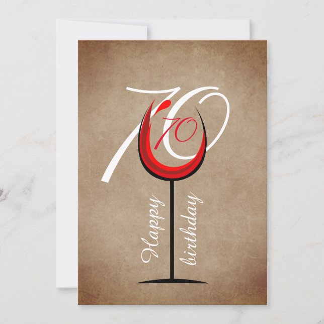 Carte Verre à vin rouge rustique écriture 70e anniversai (Devant)