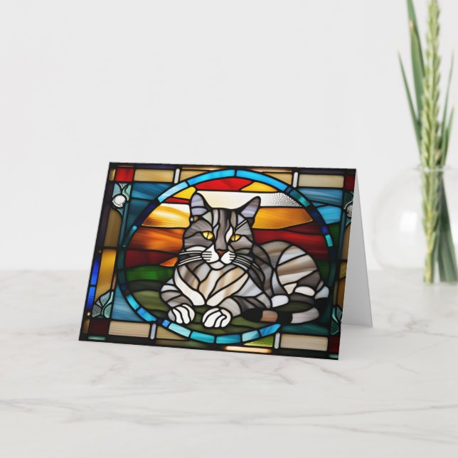 Carte Verre Cathédrale Chat Gris Mignon (Devant)