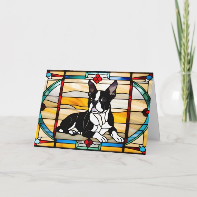 Carte Verre coloré de Boston Terrier mignon (Devant)