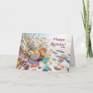 Carte Verre de mer et coquillages de plage d'anniversair