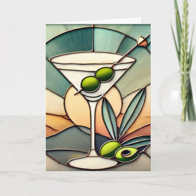 Carte Verre teinté du milieu du siècle 2 Martini olive (Devant)