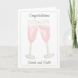Carte Verres à champagne remplis de vin rosé aquarelle