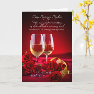 Carte Verres de vin d'anniversaire romantiques et roses